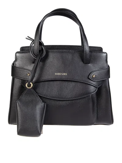 Hidesins Calf Leather Side Buckle Handbag In Black