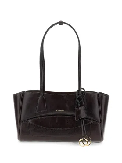Hidesins Dark Brown Leather Shoulder Bag In Black