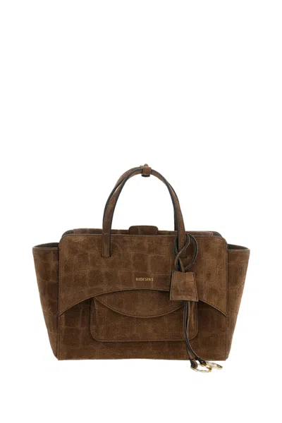 Hidesins Croc-effect Suede Shoulder Bag In Brown