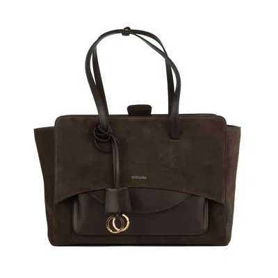 Hidesins Dark Brown Suede And Smooth Leather Flap L Bag