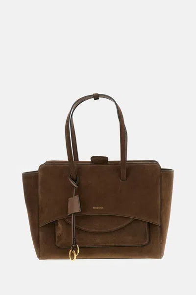 Hidesins Large Flap Suede Tote Bag In Brown