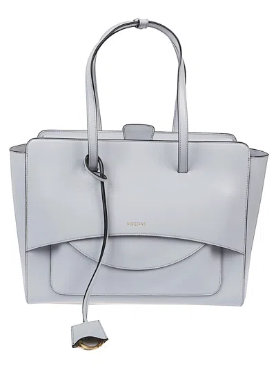 Hidesins Flap Large Leather Tote Bag In Grey