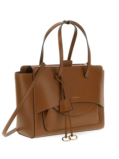 Hidesins Flap Large Leather Tote Bag In Brown