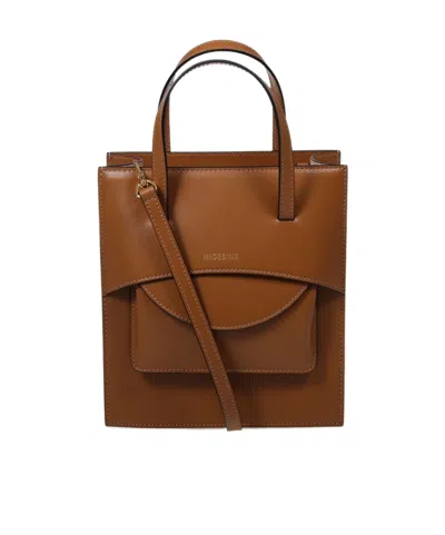 Hidesins Flap Leather Tote Bag In Brown