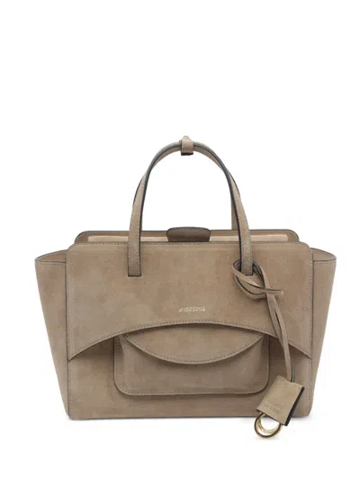 Hidesins Flap M Suede Tote Bag In Nude