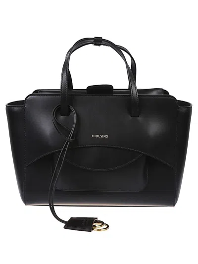 Hidesins Flap Medium Leather Tote Bag In Black