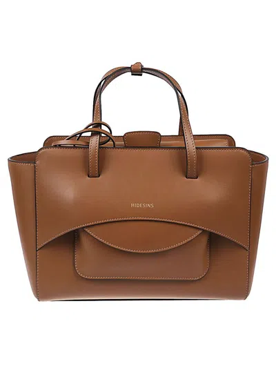 Hidesins Flap Medium Leather Tote Bag In Brown