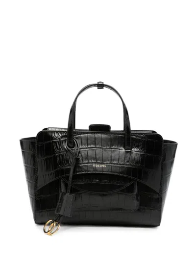 Hidesins Flap Medium Leather Tote In Black