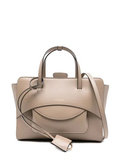 Hidesins Flap Medium Leather Tote In Gray