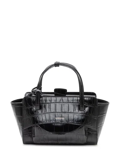Hidesins Flap Mini Shoulder Bag In Calf Leather With Cocco Motif In Black