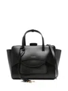 Hidesins Flap Small Leather Tote Bag In Black
