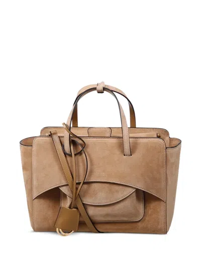 Hidesins Medium Leather Shoulder Bag Flap Tote In Brown