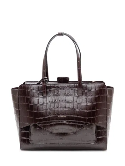 Hidesins Flap Shoulder Bag Mini In Calf Leather With Crocodile-effect Motif In Brown