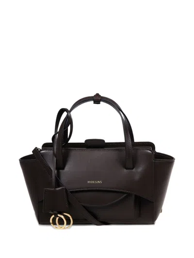 Hidesins Flap Small Leather Tote Bag In Brown