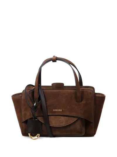 Hidesins Flap Small Leather Tote Bag In Brown