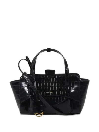 Hidesins Flap Small Leather Tote In Black