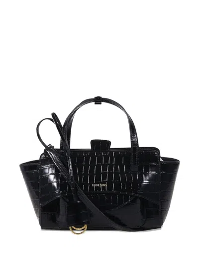 Hidesins Flap Small Leather Tote In Black