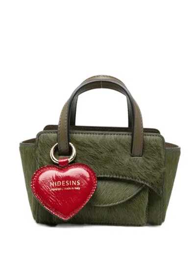 Hidesins Flap Xs Calf-hair Heart-charm Mini Bag In Green