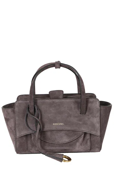 Hidesins Gray Small Suede-finish Flap S Pocket Leather Shoulder Bag
