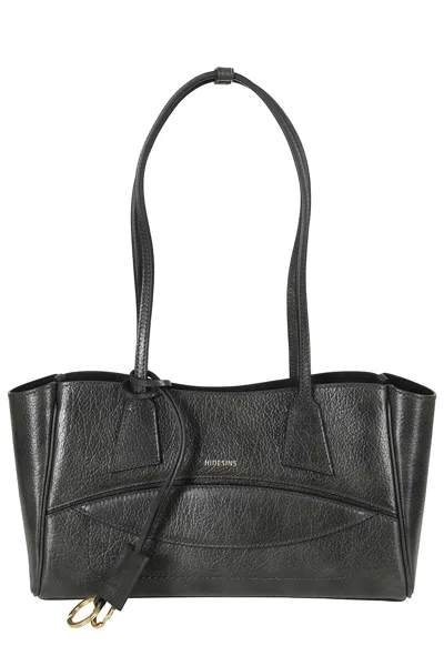 Hidesins Green Textured Shopper S Gold Logo Leather Tote Bag In White