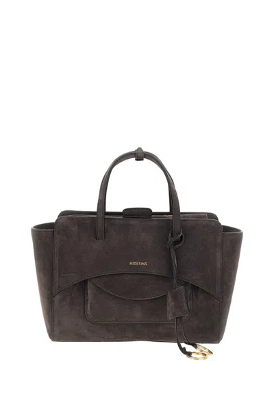 Hidesins Grey Flap M Suede Shoulder Bag In Brown