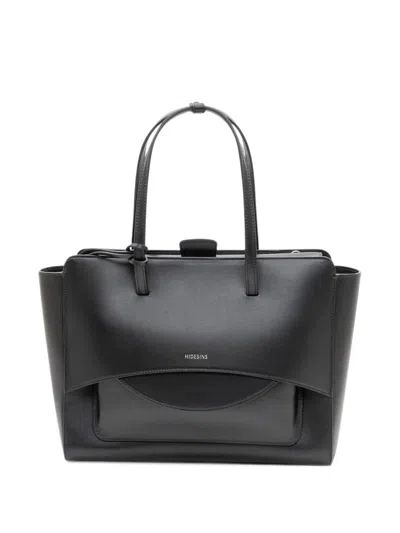 Hidesins L Flap Premiere Layer-detail Leather Tote Bag In Black