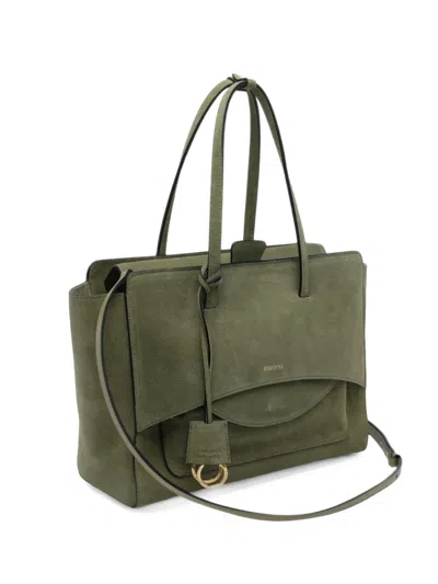 Hidesins L Flap Suede Logo-print Tote Bag In Green