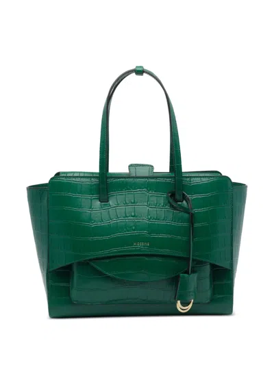 Hidesins Large Cocco Croc-effect Flap Tote Bag In Green