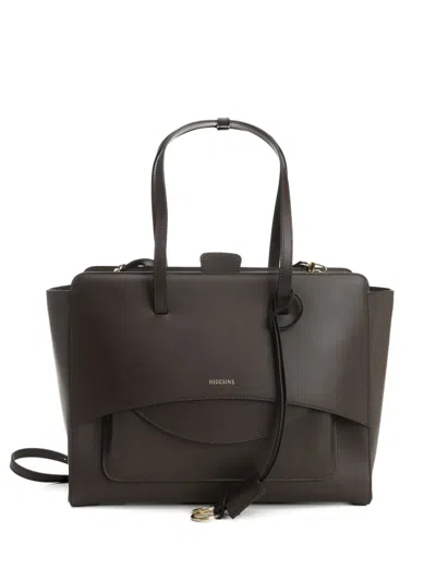 Hidesins Large Flap Leather Tote Bag In Brown