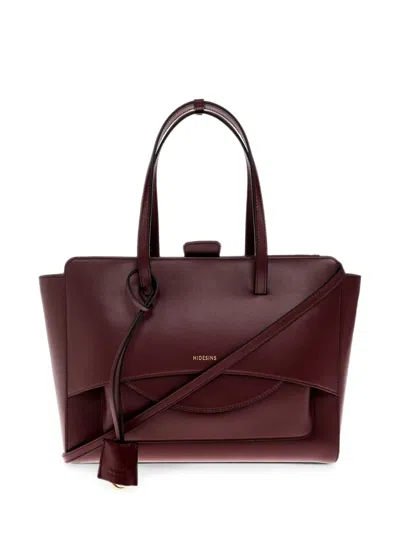 Hidesins Large Flap Leather Tote Bag In Burgundy