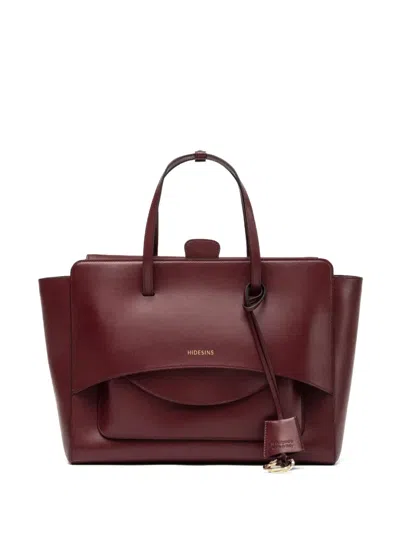 Hidesins Large Flap Leather Tote Bag In Red