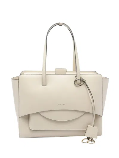 Hidesins Large Flap Leather Tote Bag In White