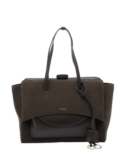 Hidesins Large Flap Suede Tote Bag In Brown