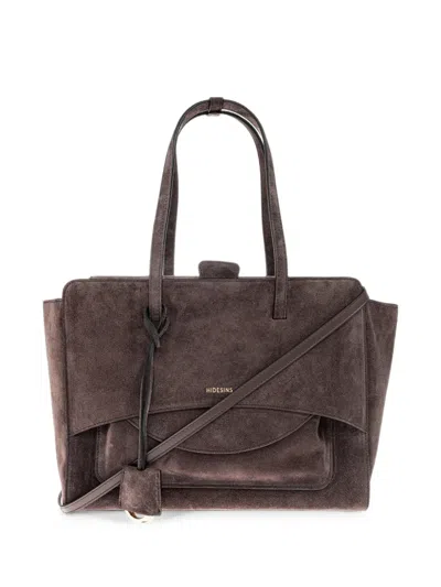 Hidesins Large Flap Suede Tote Bag In Brown