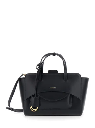 Hidesins Leather Flap Top Top Handle Bag In Black
