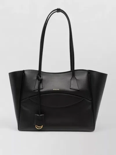 Hidesins Leather Shopper Bag Front Pocket Top Handles In Black