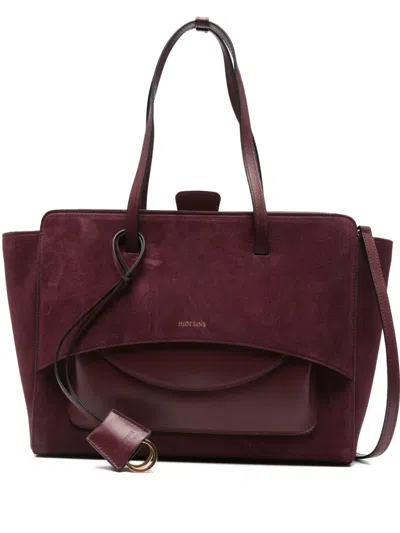 Hidesins Logo-detail Suede Tote Bag In Burgundy