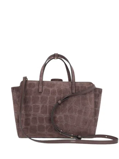 Hidesins M Flap Croc-effect Suede Tote Bag In Brown