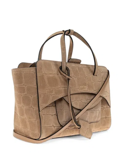 Hidesins M Flap Crocodile-effect Tote Bag In Neutral
