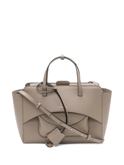 Hidesins M Flap Premier Layer-pocket Leather Tote Bag In Gray