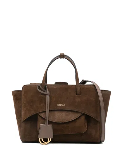 Hidesins M Flap Suede Tote Bag In Brown