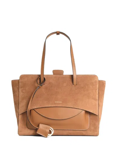 Hidesins Medium Cognac Suede-leather Shoulder Bag In Brown