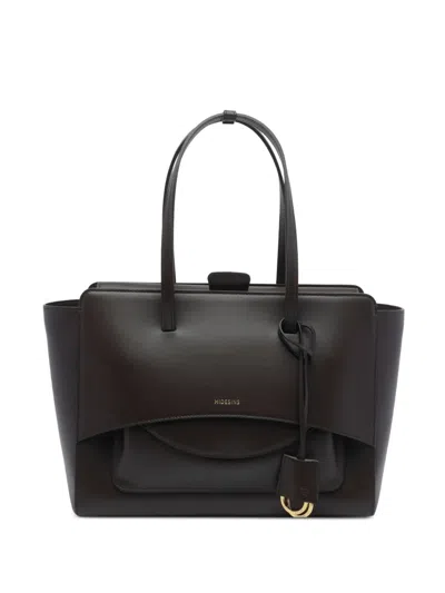Hidesins Medium Flap Flip-top Leather Tote Bag In Brown