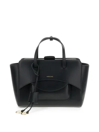 Hidesins Medium Flap Leather Tote Bag In Black