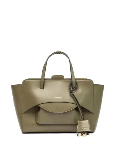 Hidesins Medium Flap Leather Tote Bag In Green