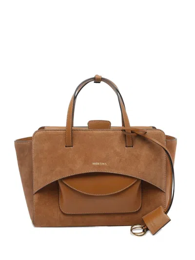 Hidesins Medium Flap Suede Tote Bag In Brown