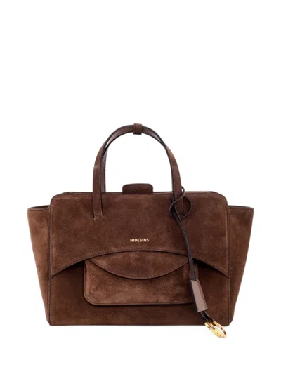 Hidesins Medium Flap Suede Tote Bag In Brown