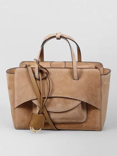 Hidesins Medium Leather Shoulder Bag Flap Tote In Brown