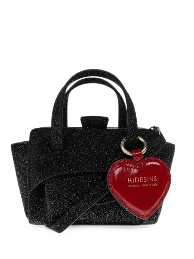 Hidesins Mini Flap Glittered Leather Shoulder Bag In Black