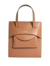 Hidesins Mini Flap Pocket Leather Tote Bag In Brown